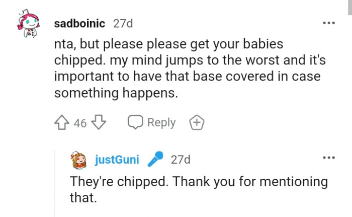 The OP should get her cats chipped just in case