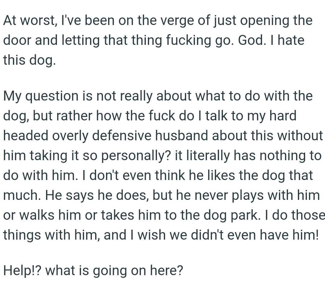 He says he loves the dog, but he never plays with him or walks him