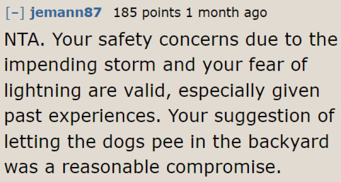 At least the OP suggested a compromise. They can just clean it up later when the skies have cleared.