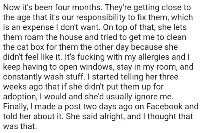 It's affecting OP's allergies, and he keeps having to open windows, stay in his room, and constantly wash things.