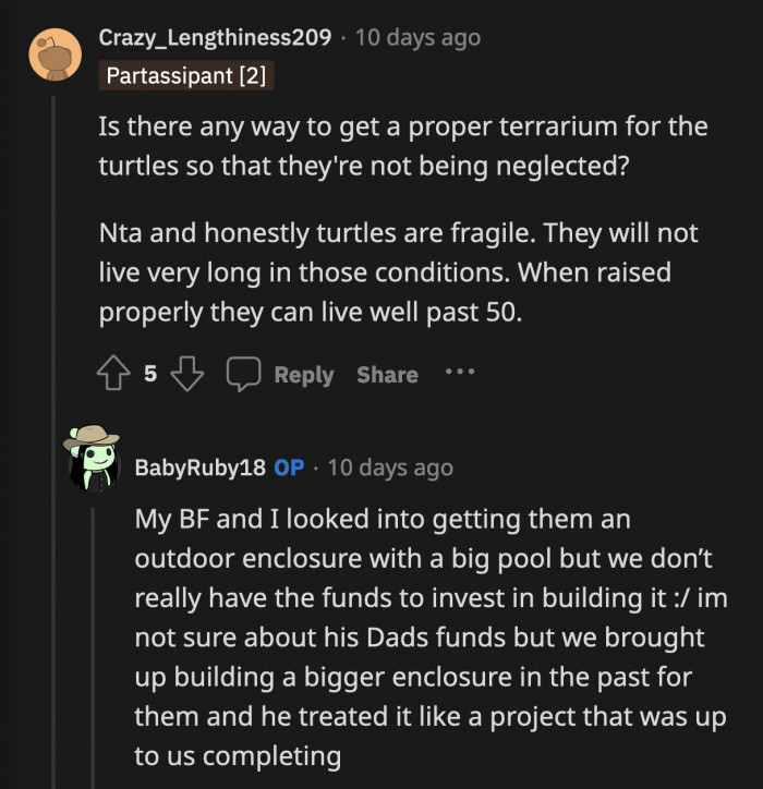 Her BF's dad is already pawning his pets off to her when she was just making a suggestion. If she actively takes part in caring for them, they will become her full responsibility as long as she lives in that house.