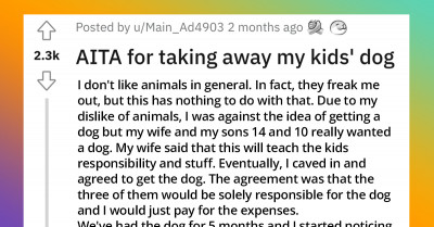 Man Averse To Pets Wants To Know If He's Wrong For Giving Away Their Dog After His Wife And Children Failed To Responsibly Take Care Of It