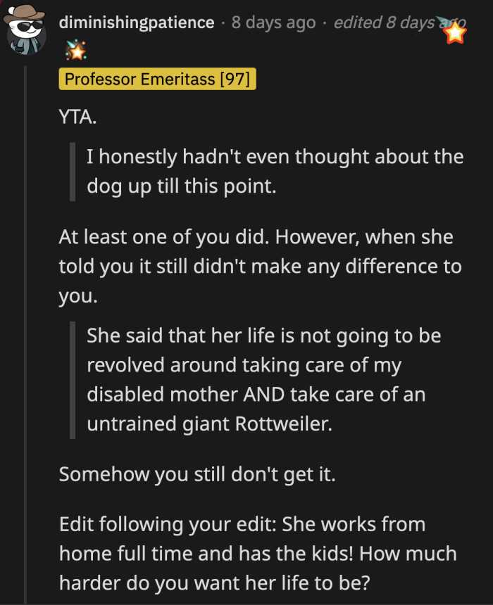 You're the a**hole votes soon came pouring in and called out OP for not recognizing his wife's genuine concerns over his decision