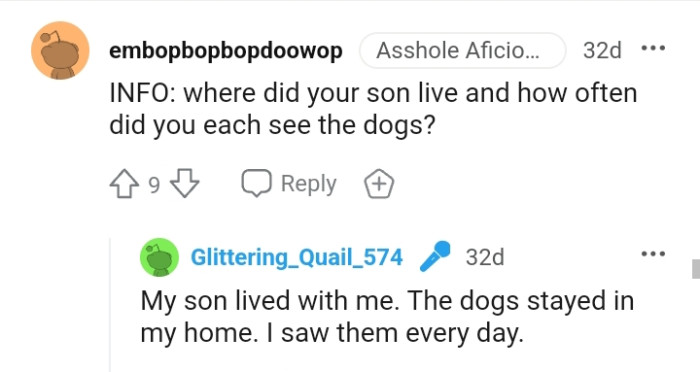 The OP's late son and the dogs lived with her