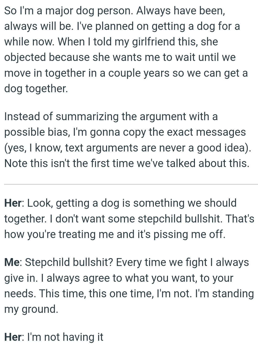 She wants the OP to wait until they move in together