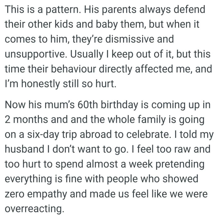 The OP wasn't willing to spend almost a week pretending everything is fine with people who showed zero empathy