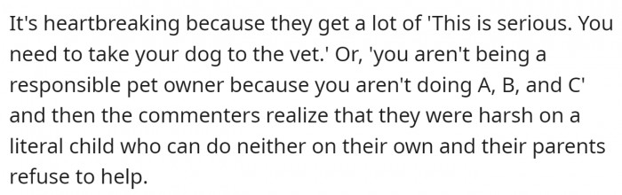 And it is heartbreaking. Basically, a child's been told that they have to do something about the problem, but they cannot.