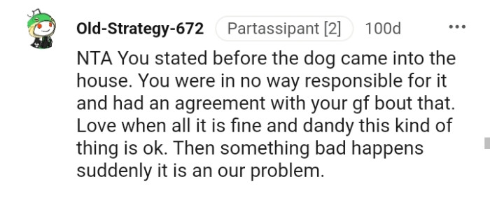 You are in no way responsible for that