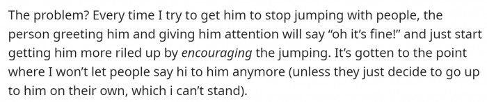 But OP Has the Same Problem That Many Dog Owners Have - People Are Simply Overjoyed to See Dogs and Encourage Certain Types of Behavior.