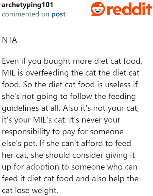 The reality is that it's never the OP's responsibility to buy cat food from the very beginning.