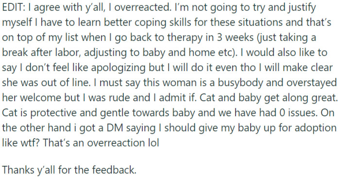 OP acknowledges that she overreacted