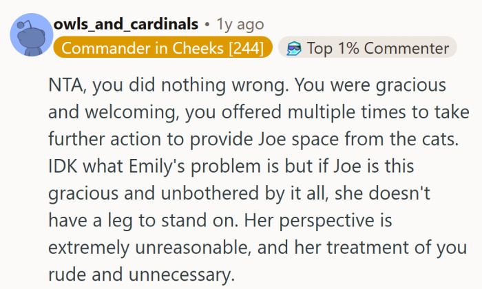 When the calmest person in the story is the one with the allergy, it’s clear who the real problem was.