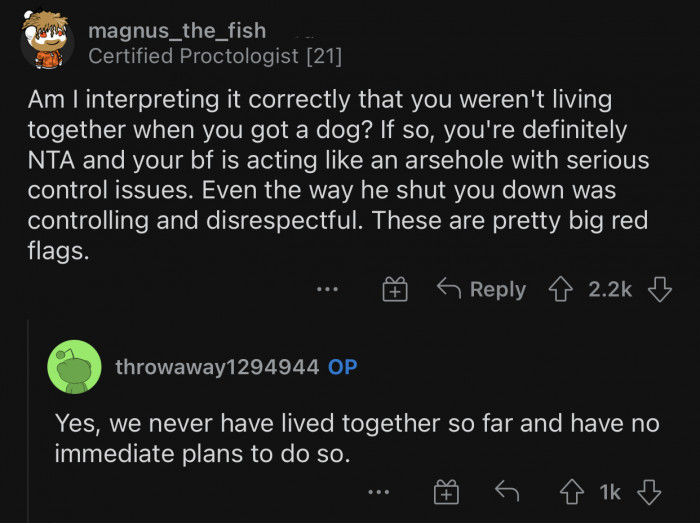 The way OP's boyfriend shut her down was controlling and disrespectful.