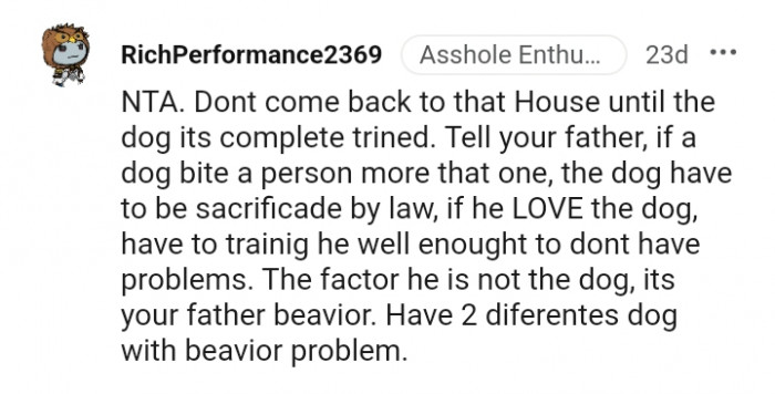 It's actually your father's behavior