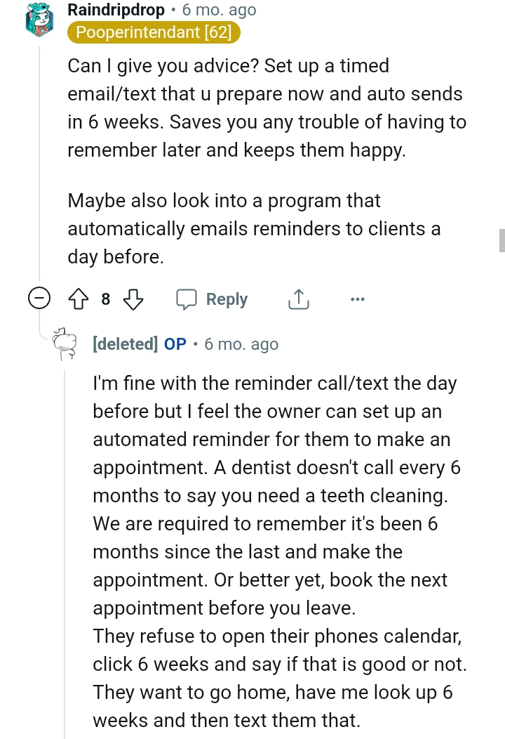 Email reminder to clients a day before