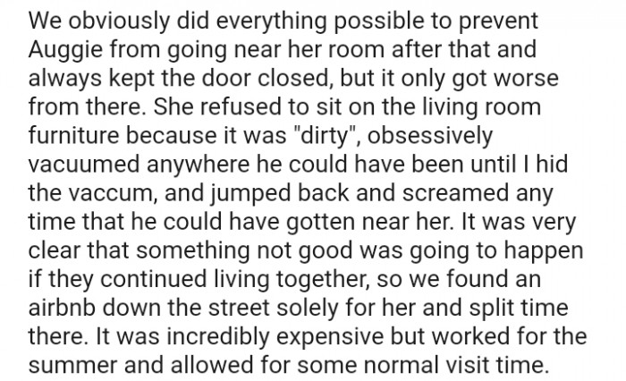 She refused to sit on the living room furniture