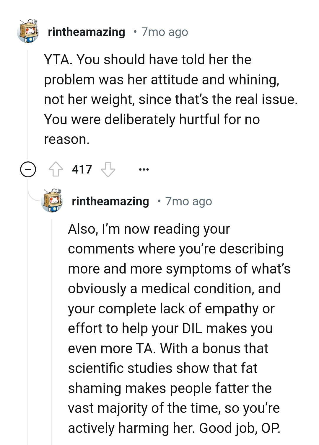 The OP should have told her the problem
