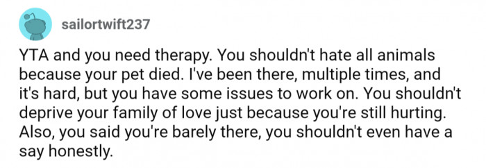 He admitted to being barely at home, so really he shouldn't get a say.