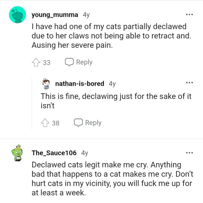 Cats That Are Declawed Make This Redditor Cry
