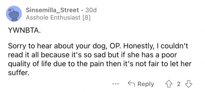 "It's not fair to let her suffer."