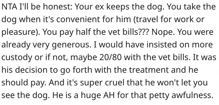 She shouldn't be splitting bills with her ex.