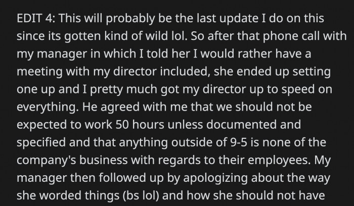 During their next meeting, OP's director agreed with him