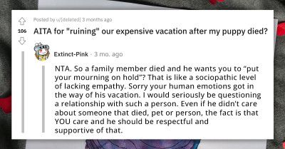 Lady Gets Emotional After Losing Her Beloved Dog, Boyfriend Accuses Her Of Ruining Their Expensive Vacation
