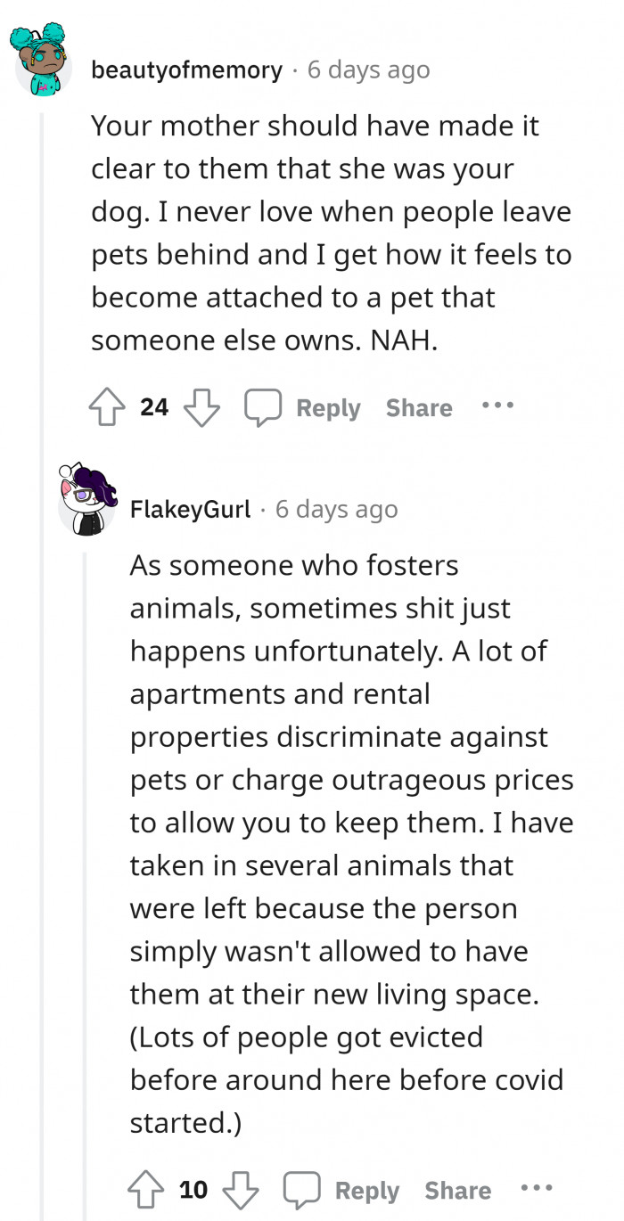 4. They want to keep Penny and ignore the fact that they're still living with your mother?