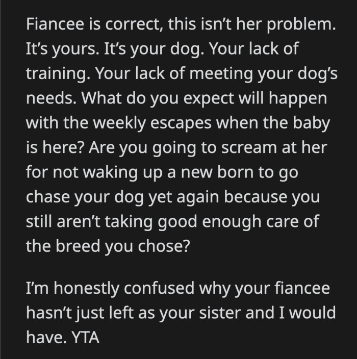 If OP refuses to take accountability for his dog, what will he do when it escapes once the baby is born?
