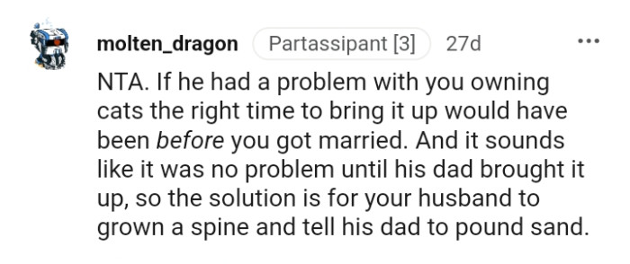 It sounds like it was no problem until the partner's dad brought it up