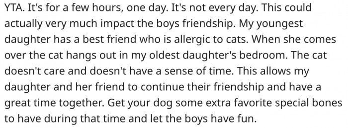 Let the boys play, and find something to distract the dog.