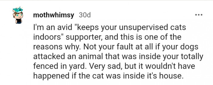 It wouldn't have happened if the cat was inside