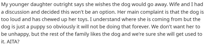 He wants to just wait and says that she'll get used to it, but let's see what people had to say.