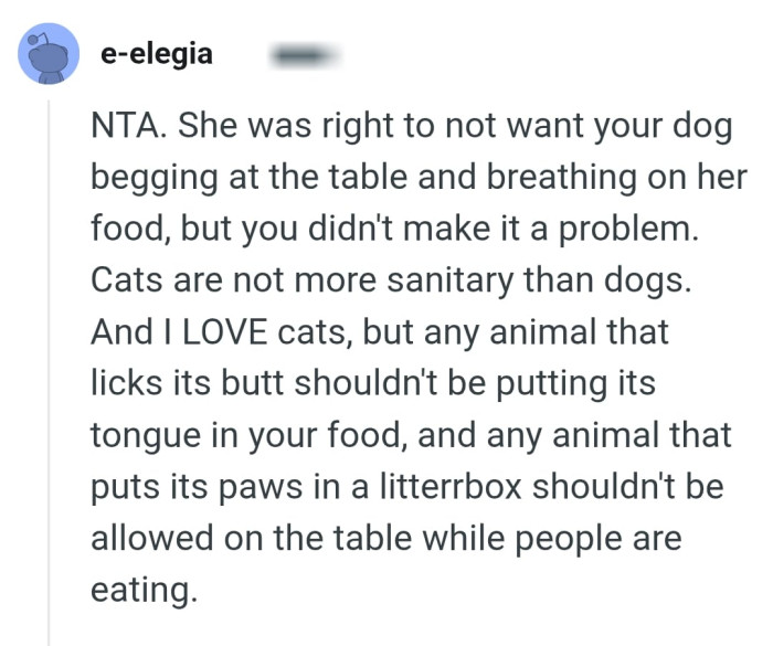 Cats are not more sanitary than dogs