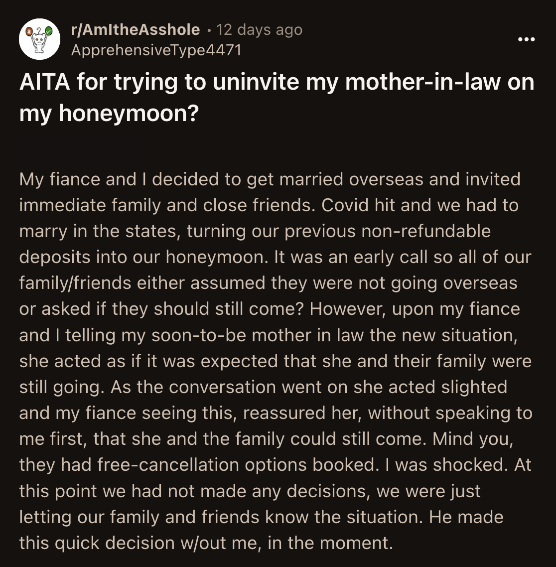 Several years later, OP's relationship with her MIL has been marred by the trip. Her husband seemed to have forgotten about it and remembers having a great time on their honeymoon.