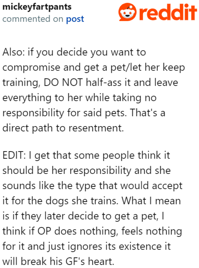 If the OP wants to compromise, he needs to do his part.