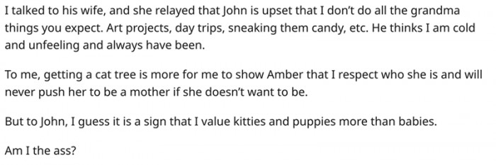 3. Her son is upset because she didn't buy presents for his kids, but it is obvious that the problem goes much deeper.