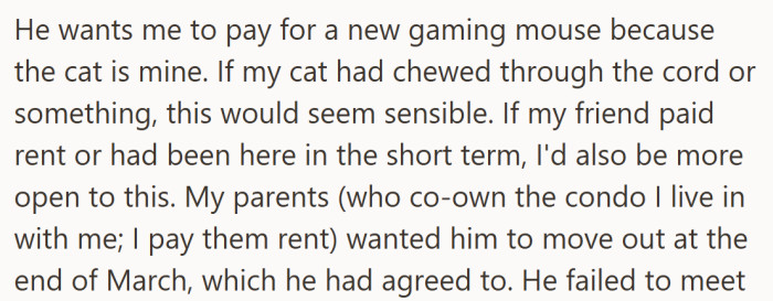 The logic? Her cat, her responsibility. The irony? He’s been freeloading in her condo since spring.