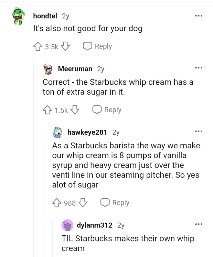 The whipped cream has a ton of extra sugar