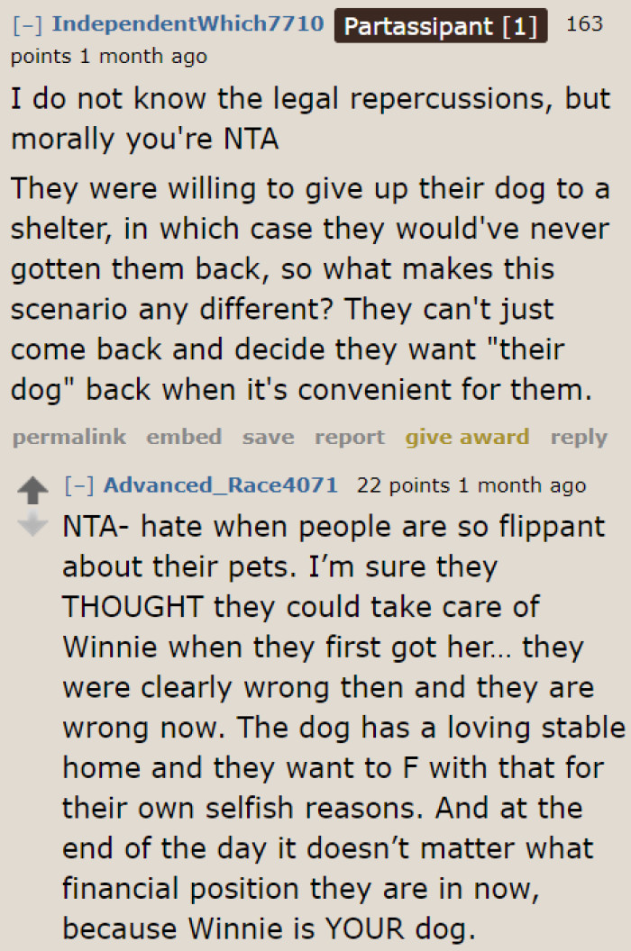 Why are they asking for the dog back when they originally planned to give it up to the shelter?