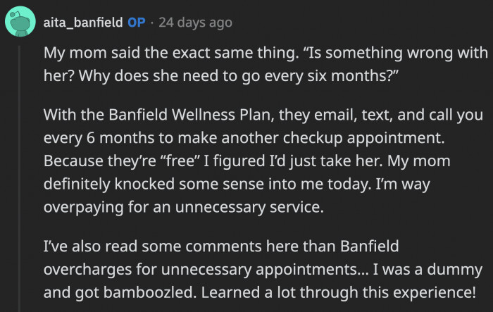 OP realized she was overpaying for unnecessary service after reading through the comments under her post