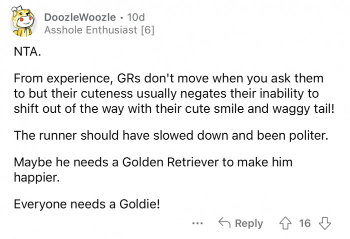 "The runner should have slowed down and been politer."