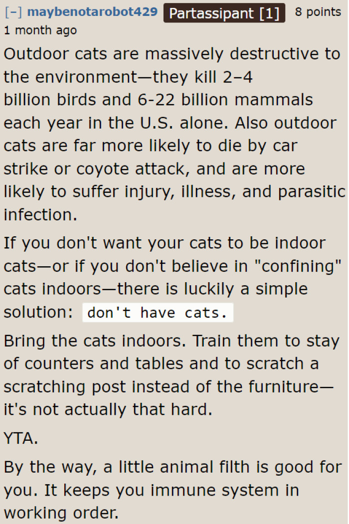 The best solution for this family is to put the cats up for adoption.