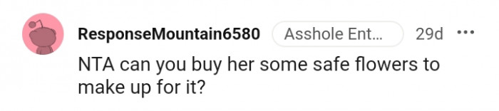 This Redditor is suggesting the OP buy her some safe flowers
