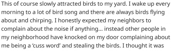OP loves the fact that so many birds chose her yard