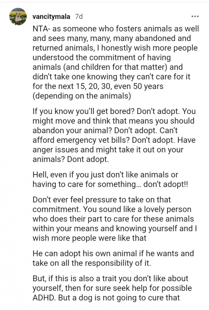 Don't ever feel pressure to take on that commitment