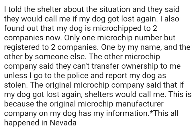 The OP Found Out That Her Dog Is Microchipped to Two Companies