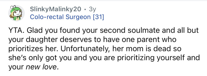 Your daughter deserves to be prioritized.