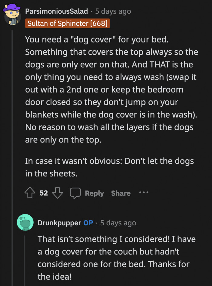 If OP is adamant about making their relationship work, a sheet cover for her bed can offer a quick solution.