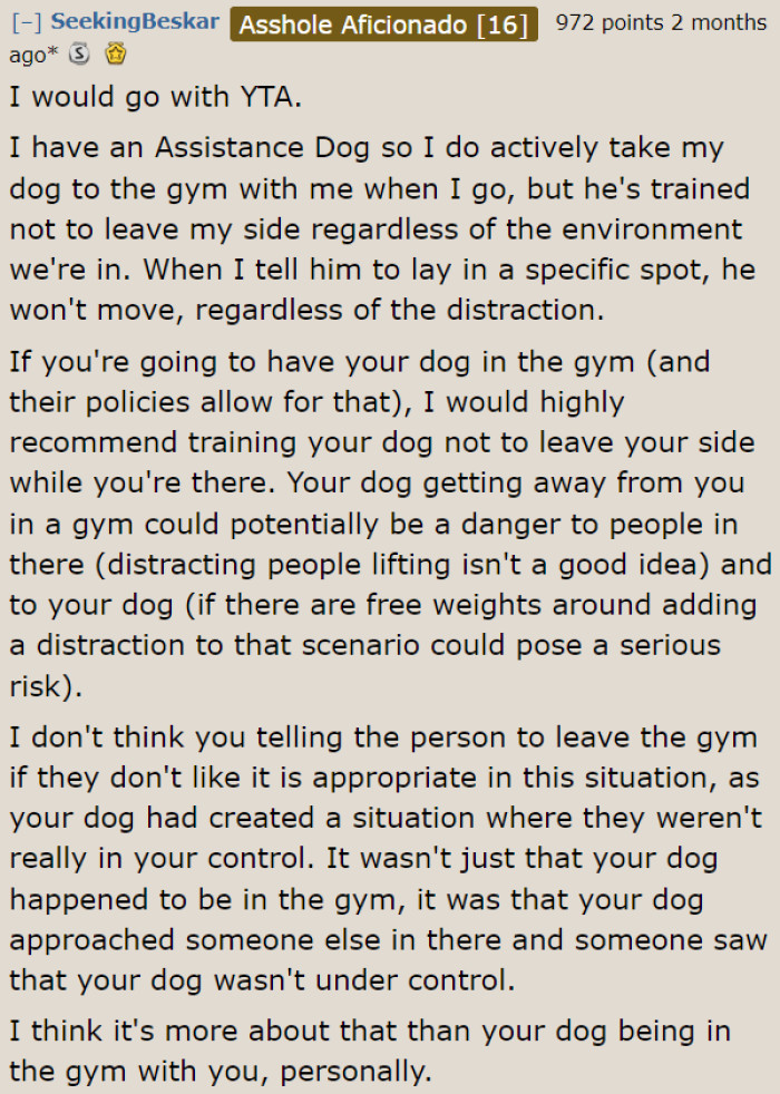 An owner of an assistance dog gives the OP some advice.